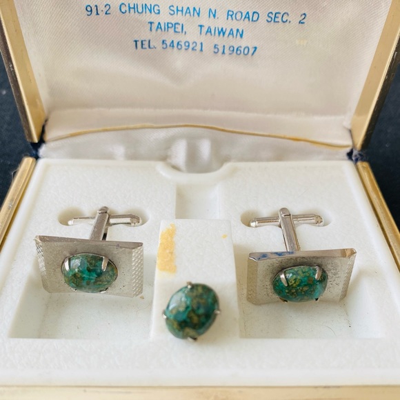 Mid century modern cufflinks and tie pin set in box - Picture 4 of 6